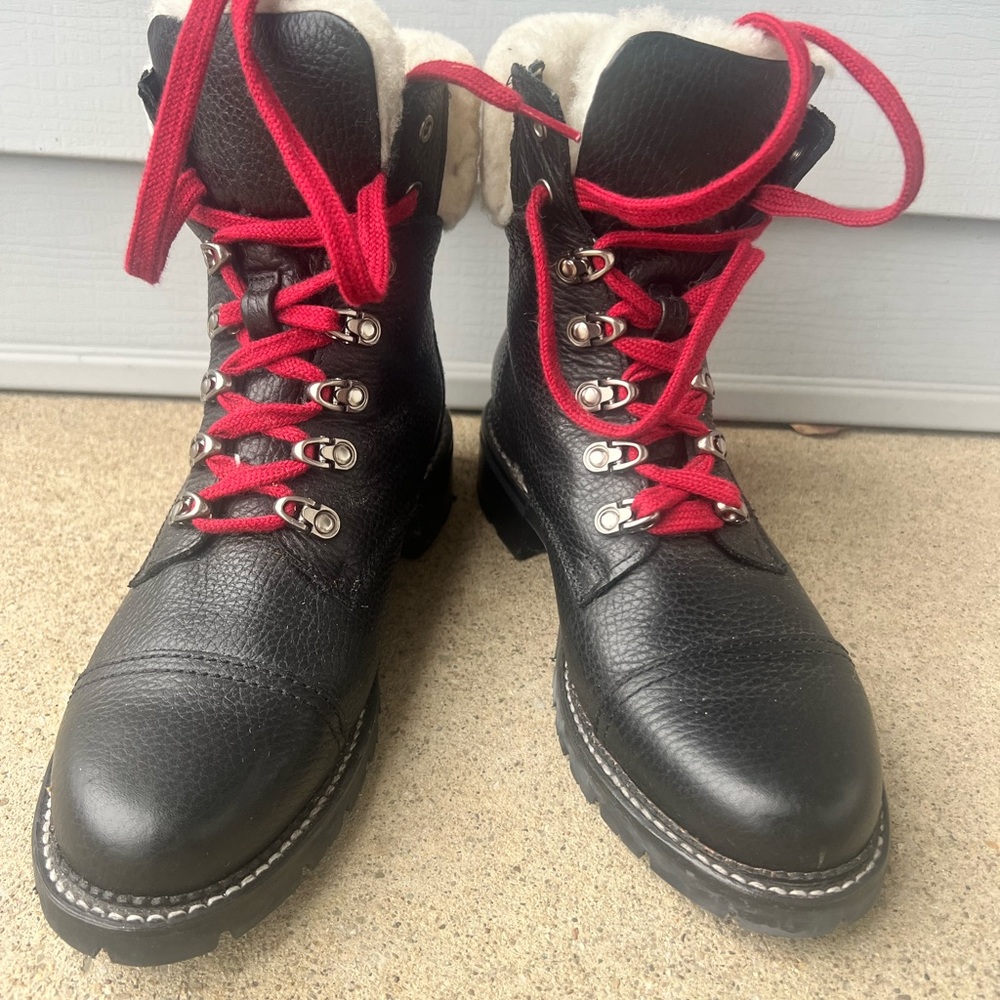 Black Leather Boots with Red Laces